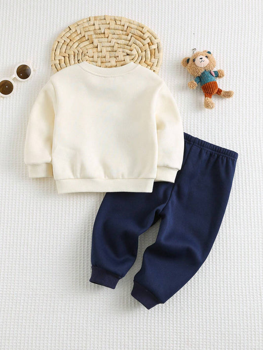 Baby Boy Bear Pattern Round Neck Long Sleeve Hoodie And Drawstring Pants
