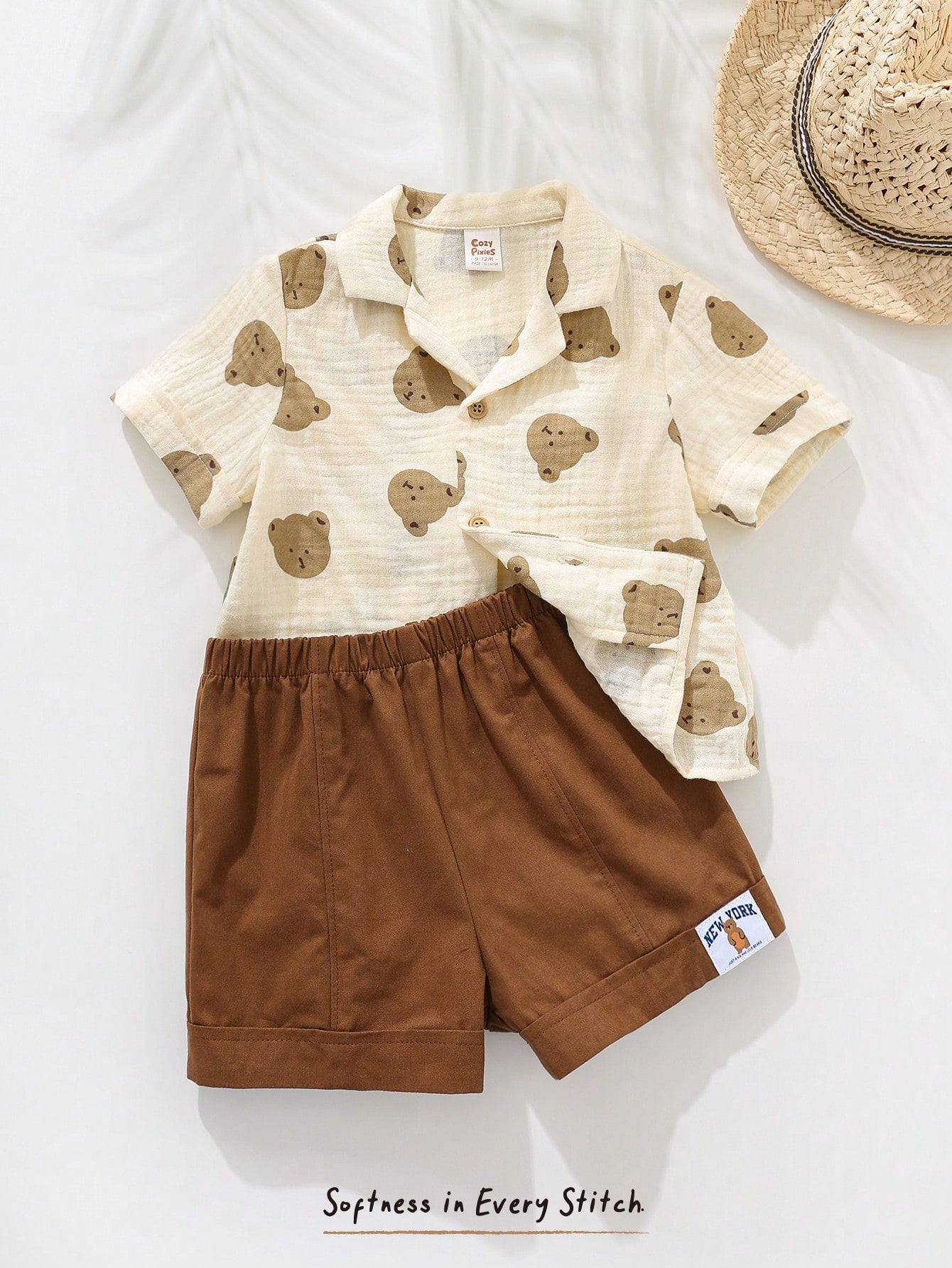 Graphic Lapel Collar Short Sleeve Cardigan Top And Shorts Set