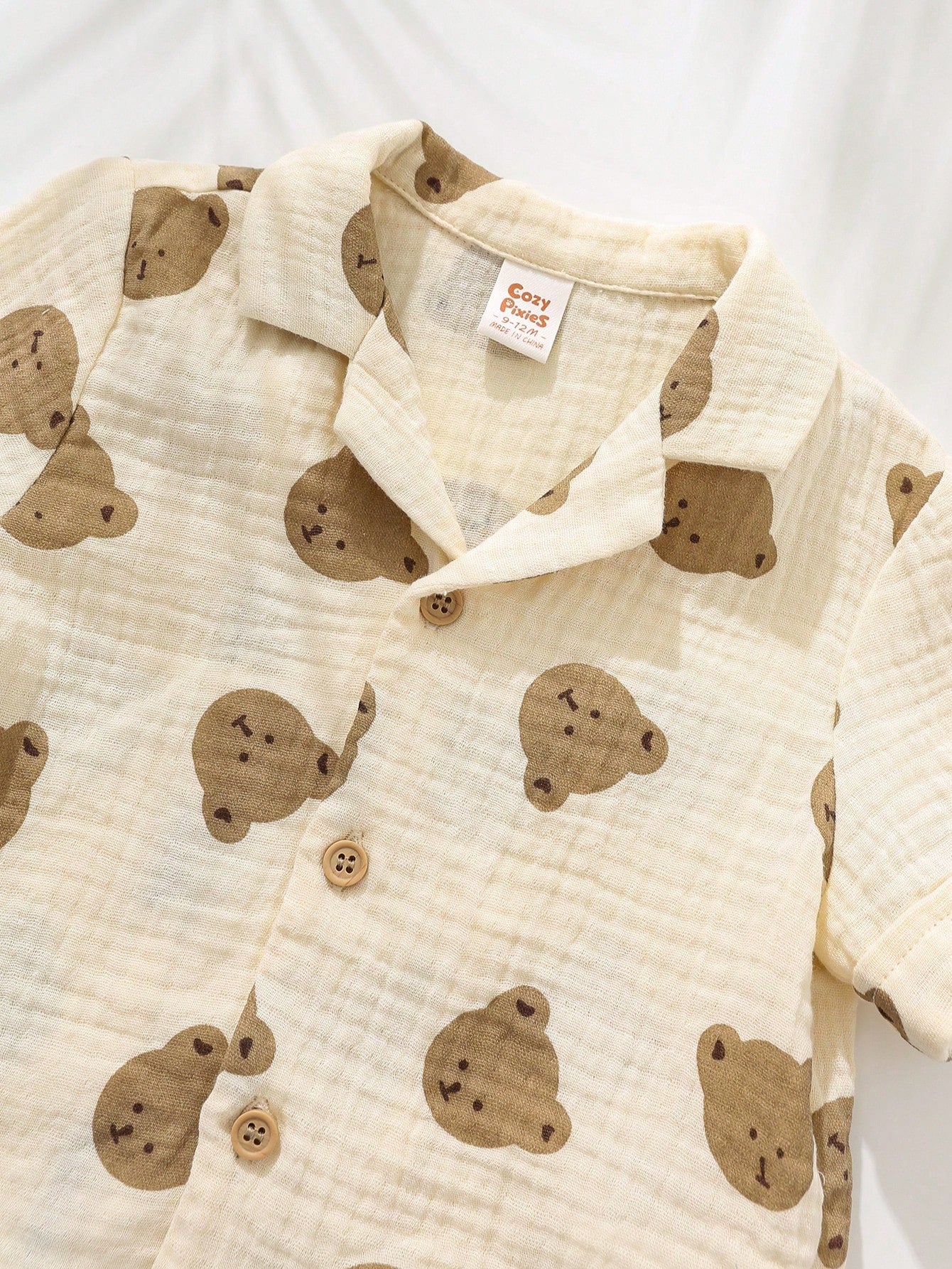 Graphic Lapel Collar Short Sleeve Cardigan Top And Shorts Set