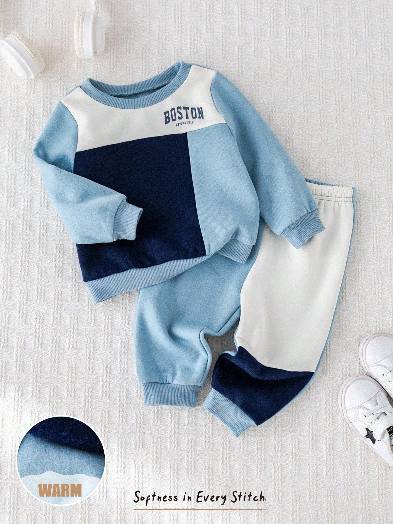 Baby Boy Colorblock Knit Soft Crew Neck Long Sleeve Pullover Sweatshirt And Elastic Waist Jogger Pants