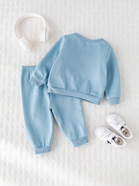 Baby Boy Colorblock Knit Soft Crew Neck Long Sleeve Pullover Sweatshirt And Elastic Waist Jogger Pants