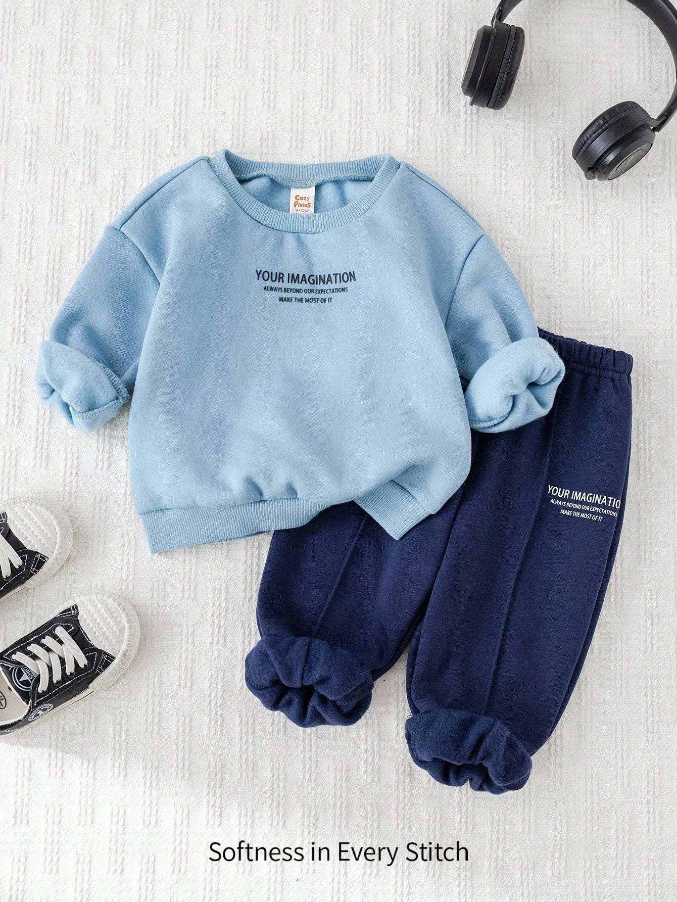 Baby Boy Letter Print Soft Knit Crew Neck Raglan Sleeve Pullover Sweatshirt And Elastic Waist Jogger Pants