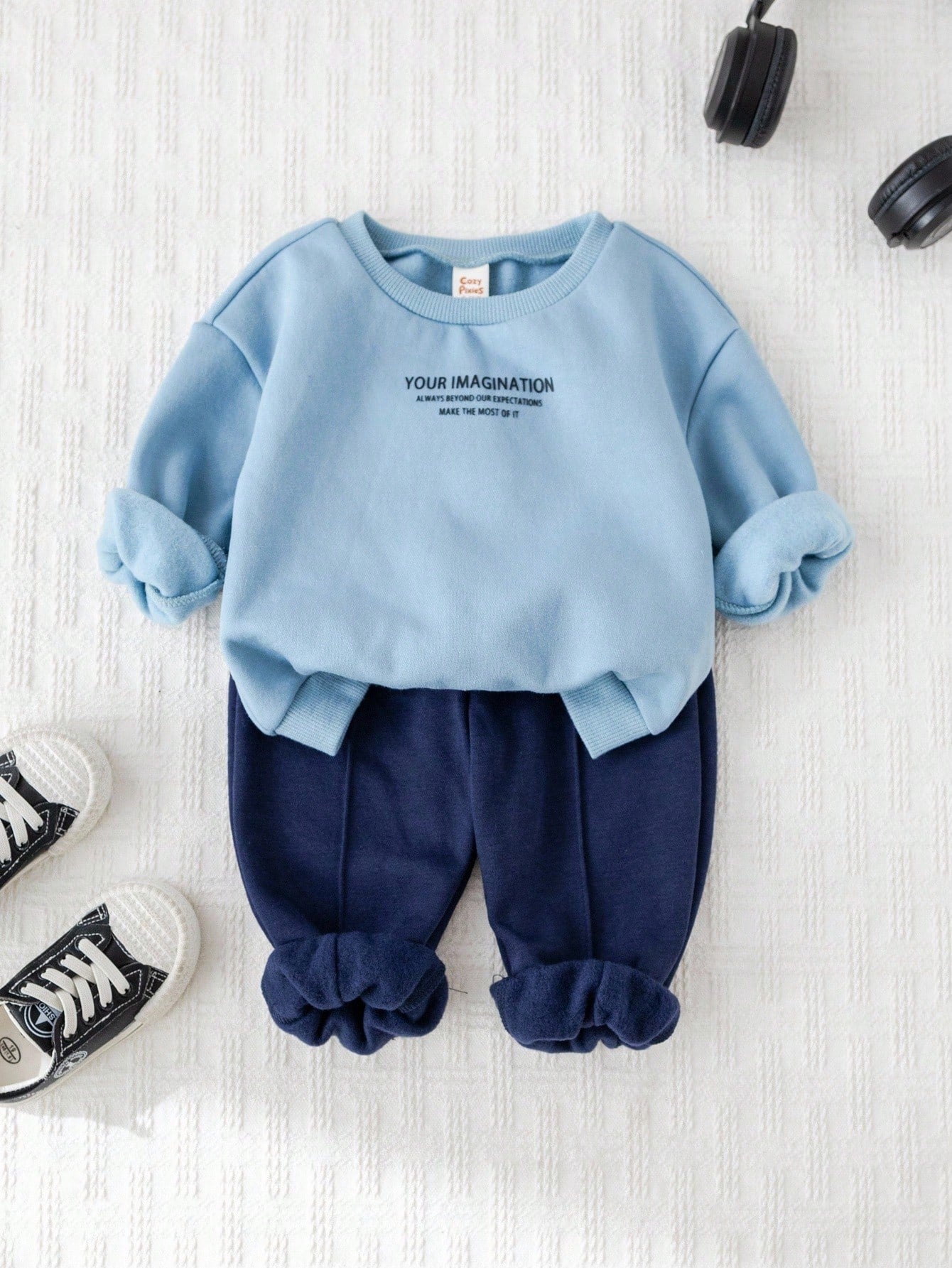 Baby Boy Letter Print Soft Knit Crew Neck Raglan Sleeve Pullover Sweatshirt And Elastic Waist Jogger Pants Multicolor