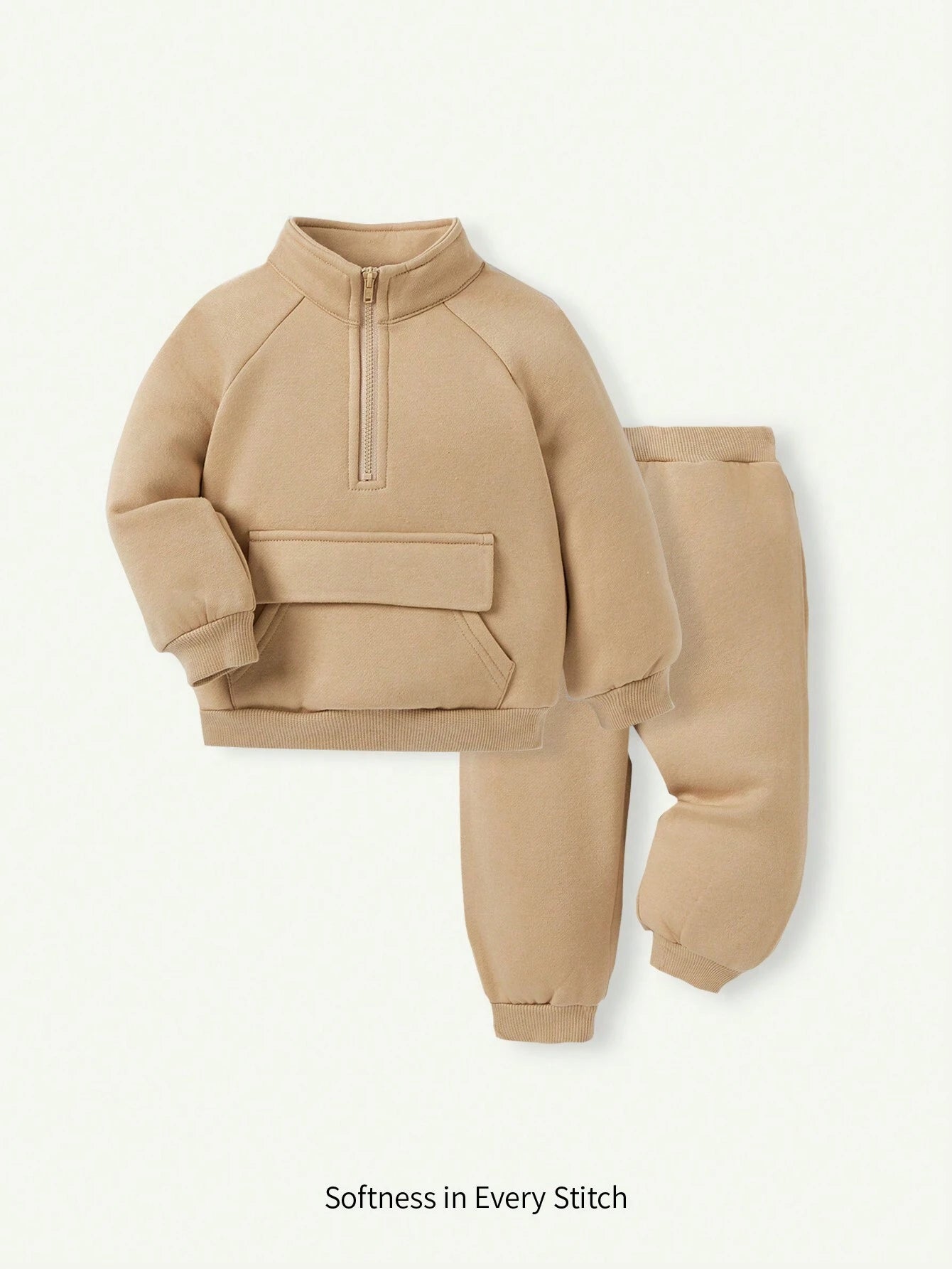 Baby Boy Half Zip Raglan Sleeve Flap Pocket Sweatshirt & Sweatpants Khaki