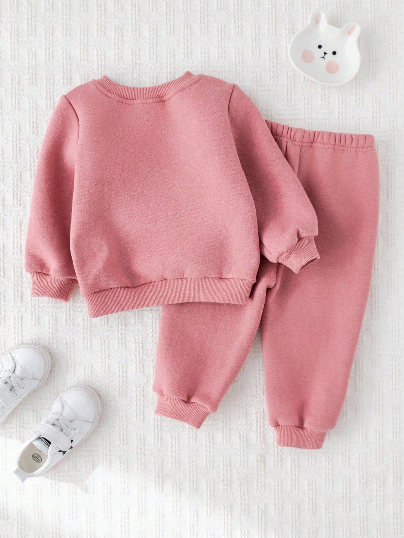 Baby Girl Cartoon Cat Patchwork Soft Knit Crew Neck Long Sleeve Sweatshirt And Elastic Waist Pants