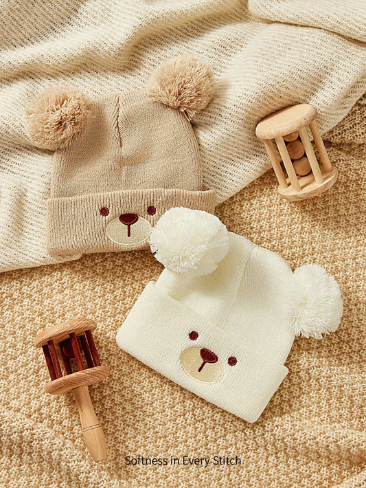 2pcs Baby Hats With Cute Bear Expressions Multicolor