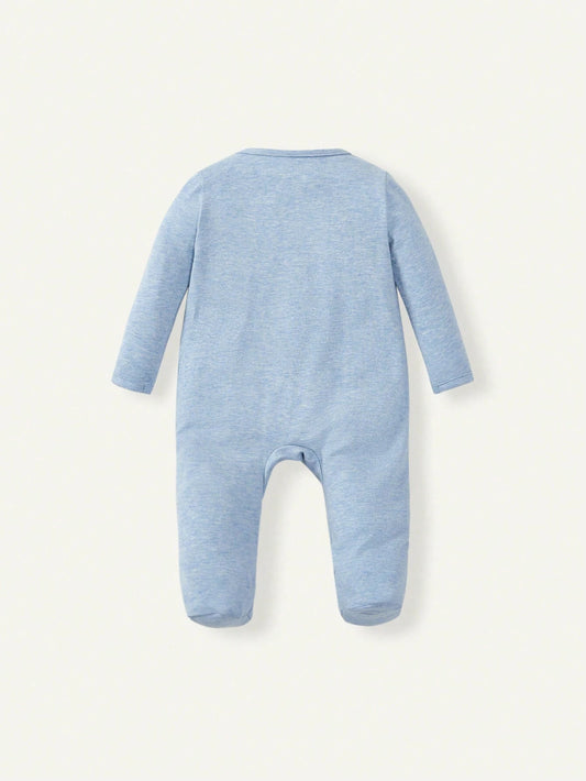 Newborn Baby Boy Print Round Neck Long Sleeve Jumpsuit Set