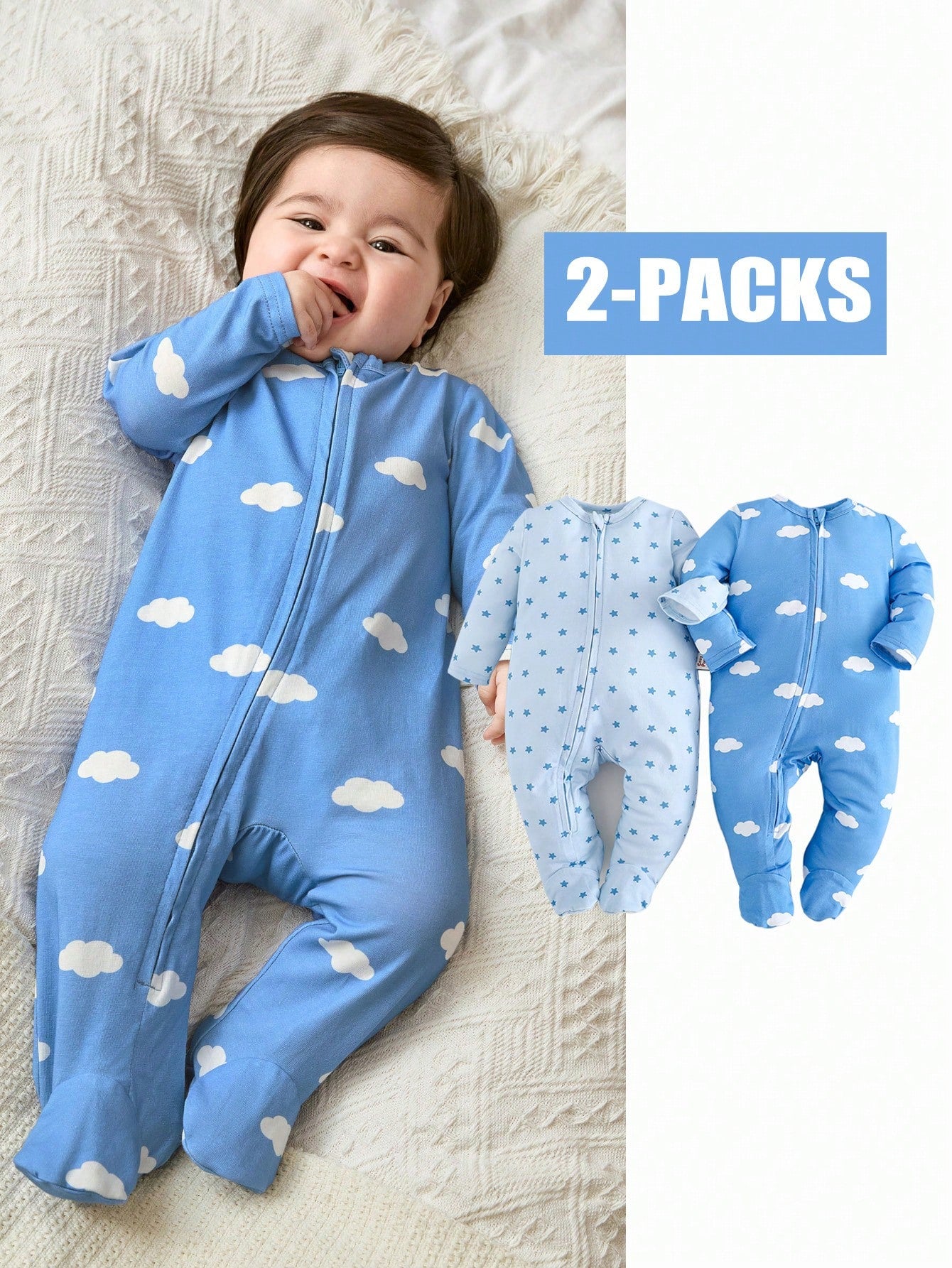 Newborn Baby Boy/Girl Star Print Knitted Soft Round Neck Long Sleeve Romper Blue