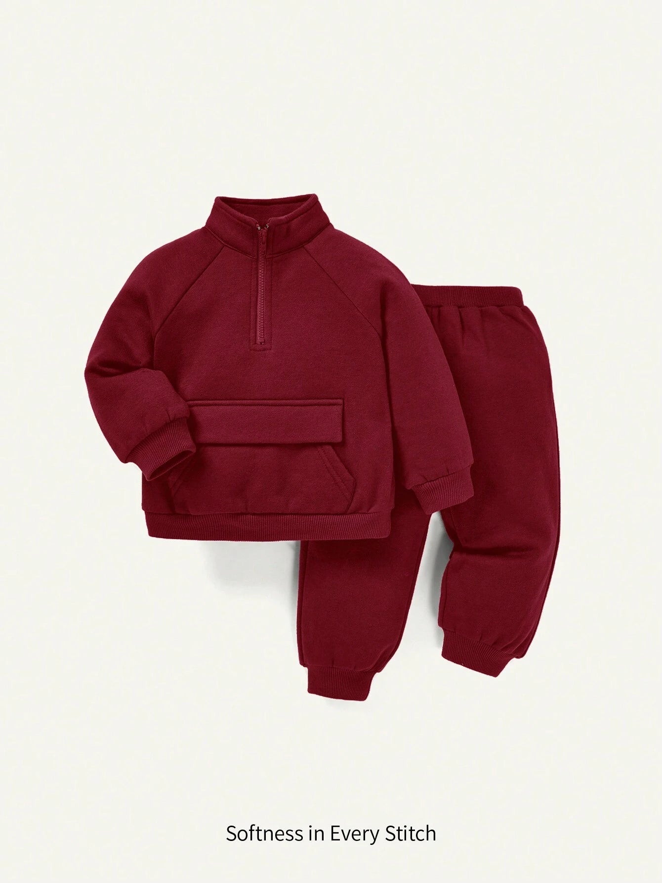 Baby Boy Half Zip Raglan Sleeve Flap Pocket Sweatshirt & Sweatpants Burgundy