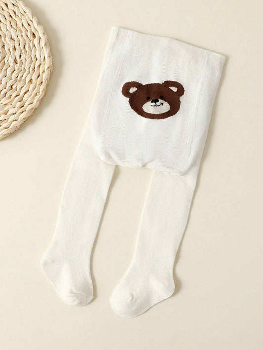 2pcs White And Pink Baby Girls Cartoon Bear Pattern Tights