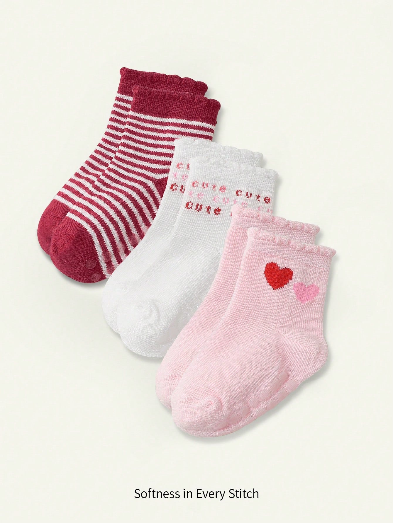 Cozy Pixies 3 Pairs Anti-Slip Baby Girls Cute Candy Color Socks Multicolor