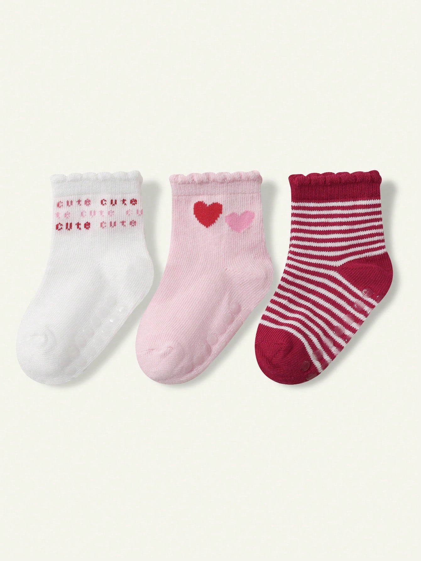 Cozy Pixies 3 Pairs Anti-Slip Baby Girls Cute Candy Color Socks