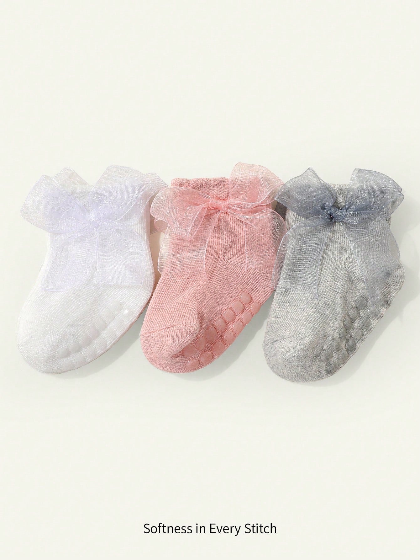 Cozy Pixies 3 Pairs Basic Solid Color Bow Decor Girls Mid-Calf Socks Multicolor