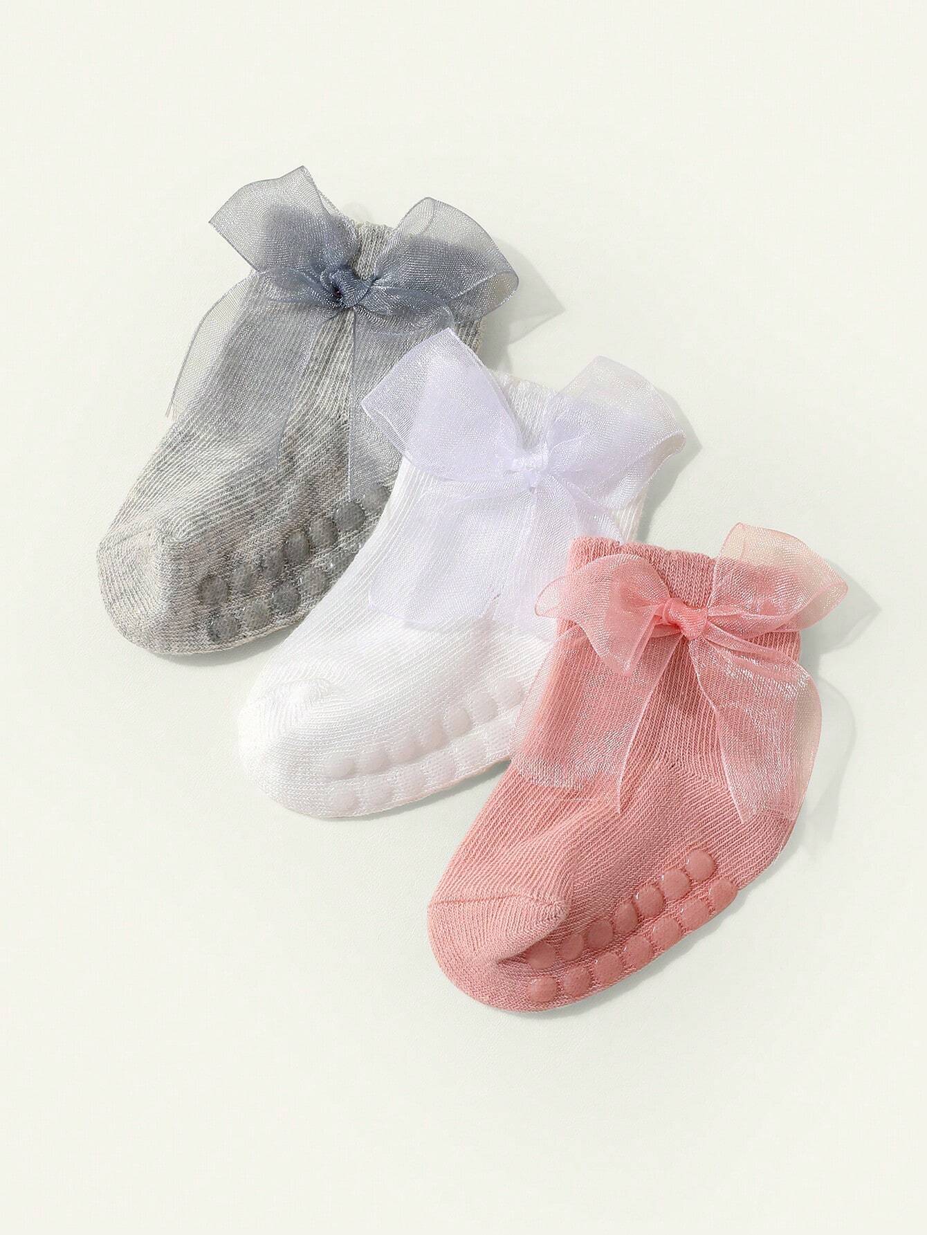 Cozy Pixies 3 Pairs Basic Solid Color Bow Decor Girls Mid-Calf Socks