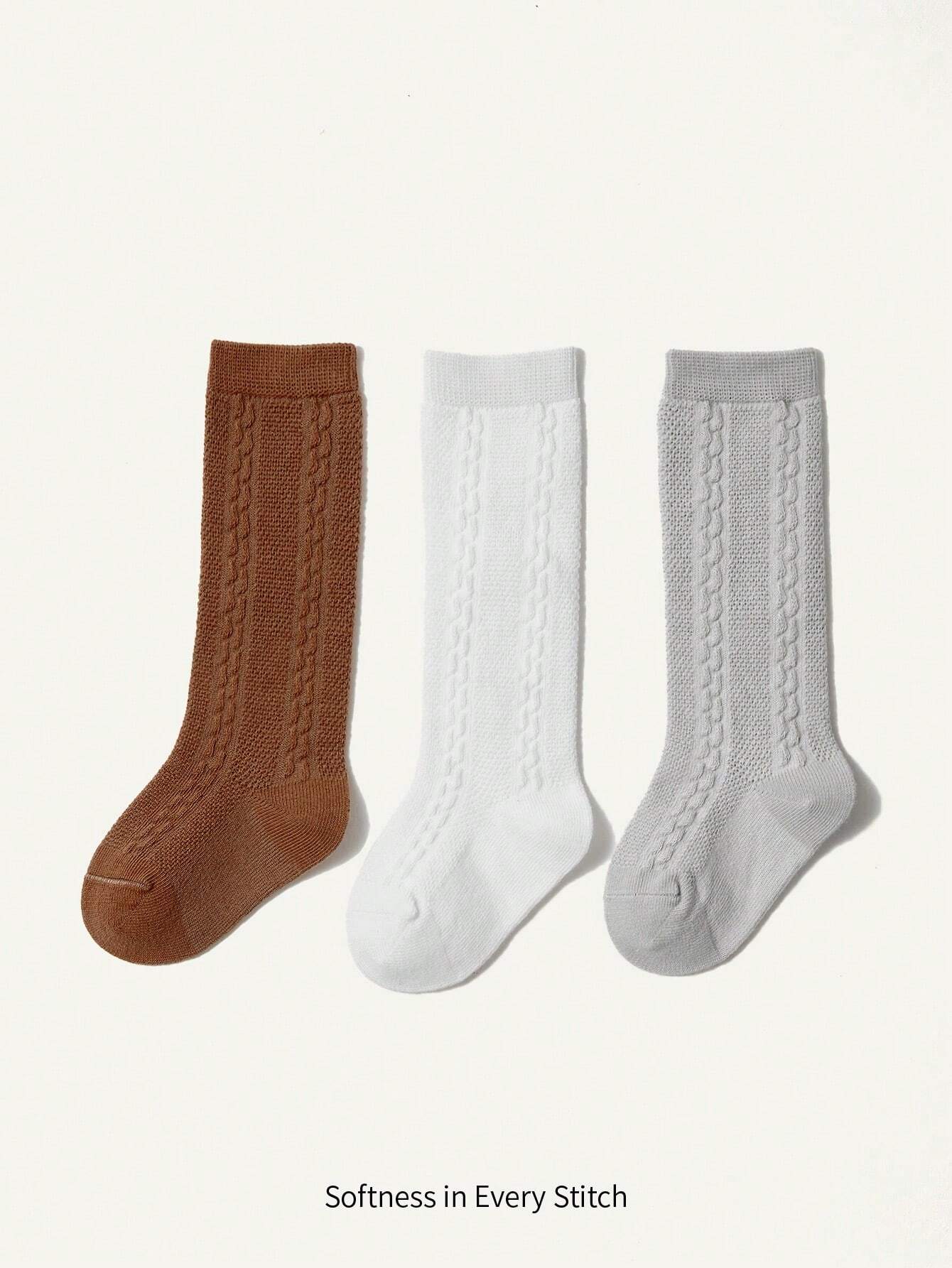 3 Pairs/Set Unisex Baby Solid Color Over-The-Knee Socks