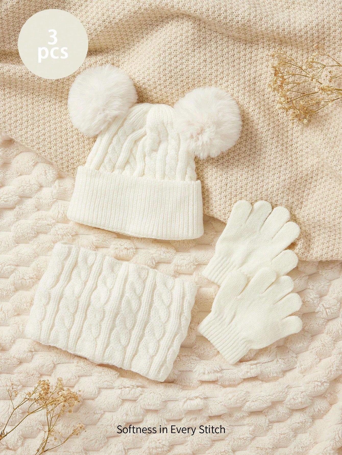 3 PiecesBaby Winter Hat White 1-3Y