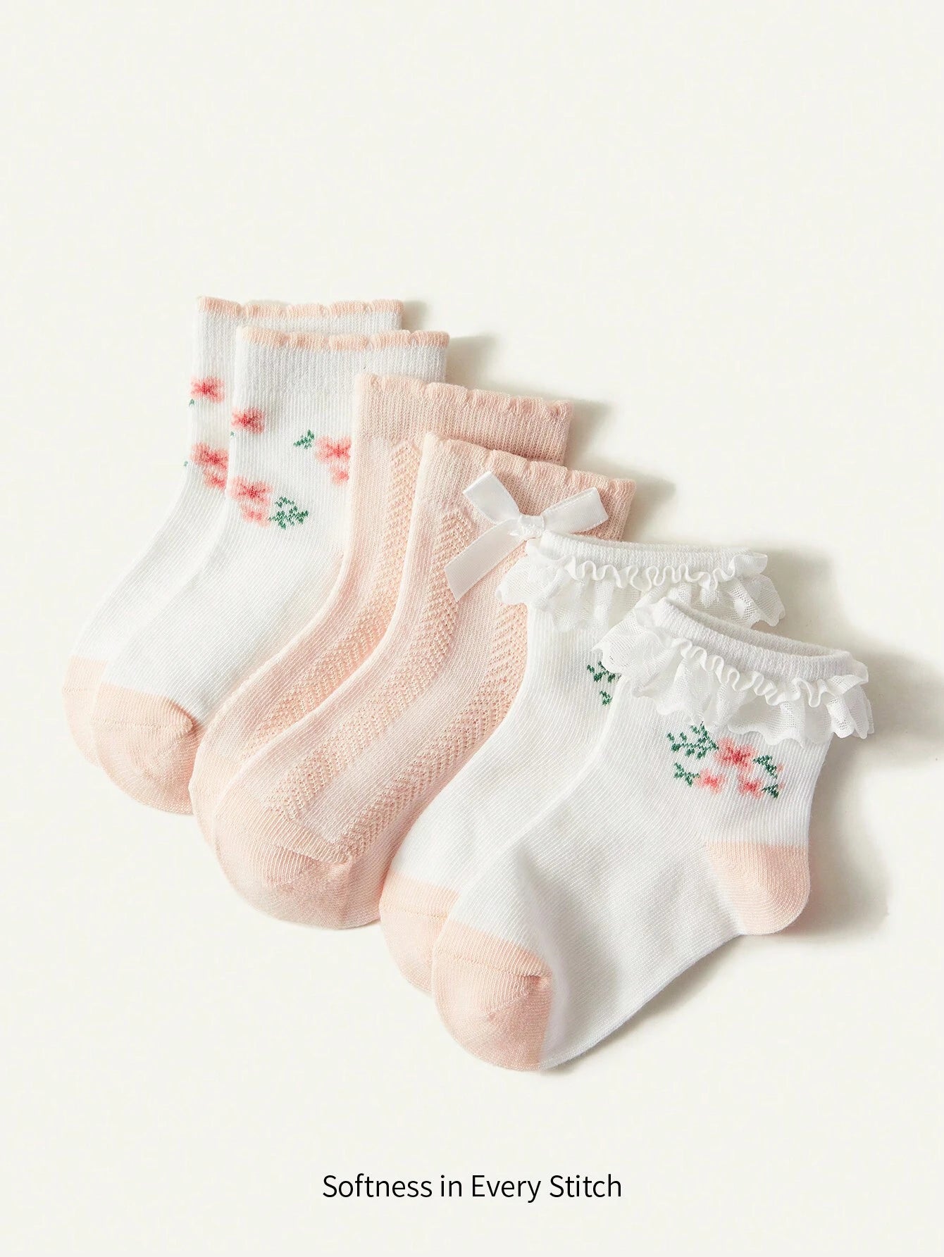 Cozy Pixies 3pairs/Pack Baby Girls' Bowknot & Floral Pattern Socks Multicolor