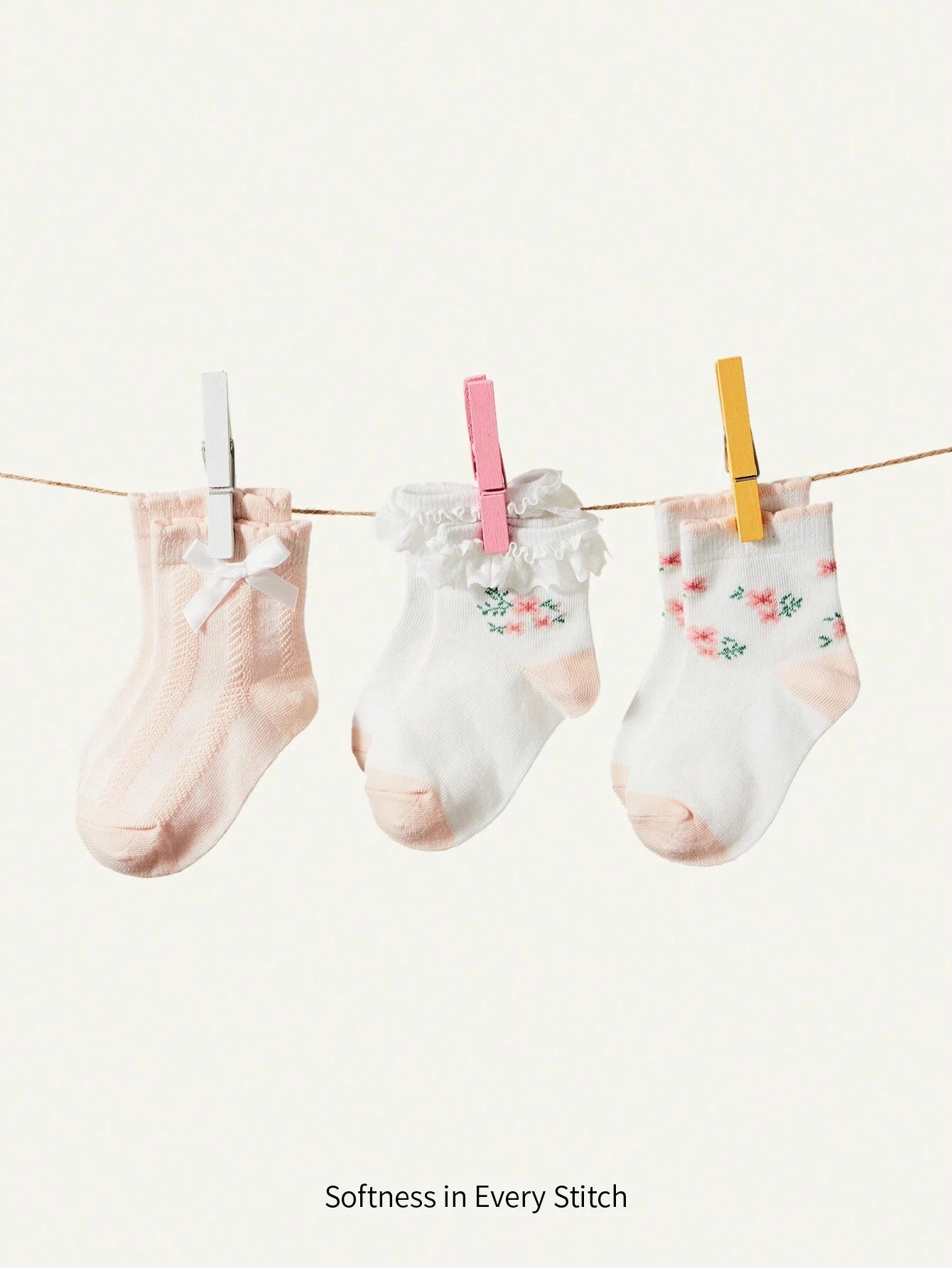 Cozy Pixies 3pairs/Pack Baby Girls' Bowknot & Floral Pattern Socks