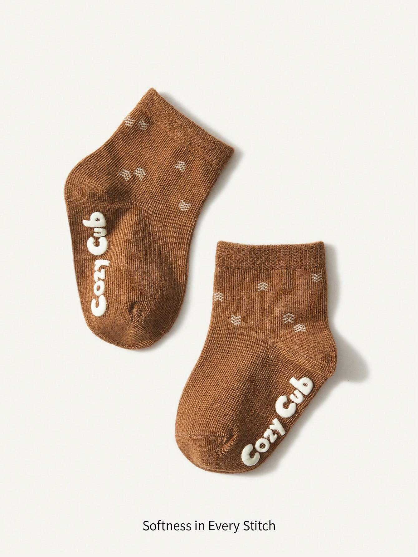 3pairs/Set Cute Bear Design Glue Dot Anti-Slip Baby Socks