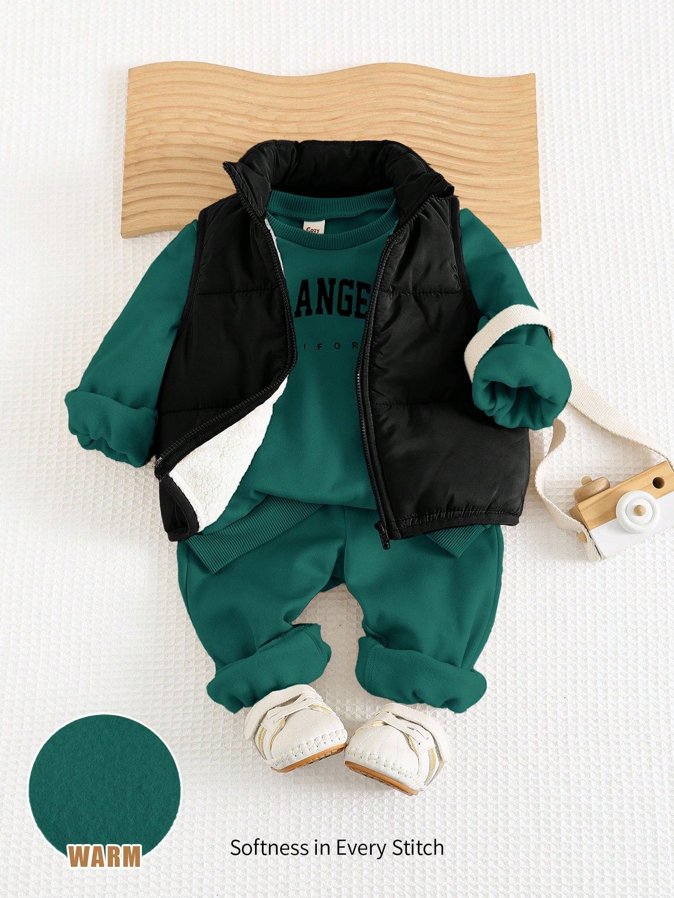 Baby Boys Outerwear Set With Round Neck And Regular Sleeves Dark Green