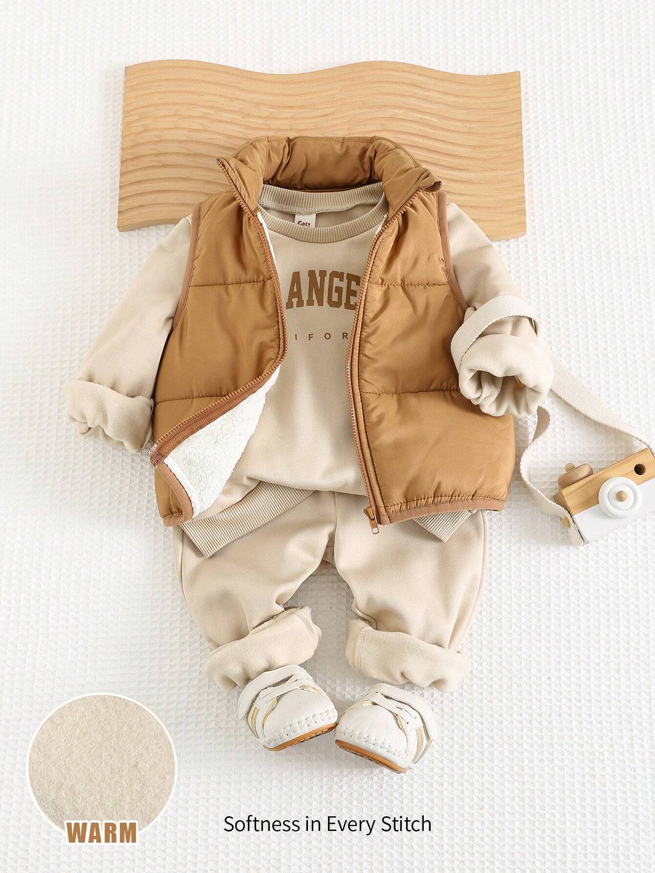 Baby Boys Outerwear Set With Round Neck And Regular Sleeves Khaki