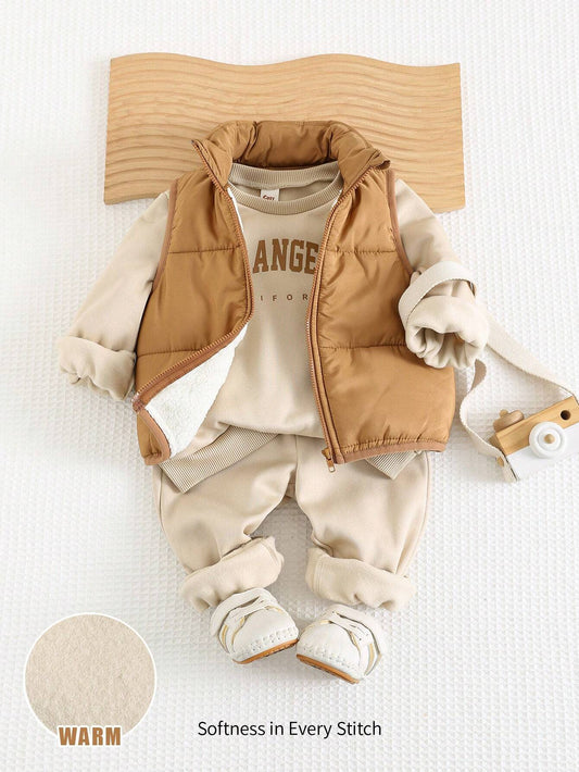 Baby Boys Outerwear Set With Round Neck And Regular Sleeves Khaki