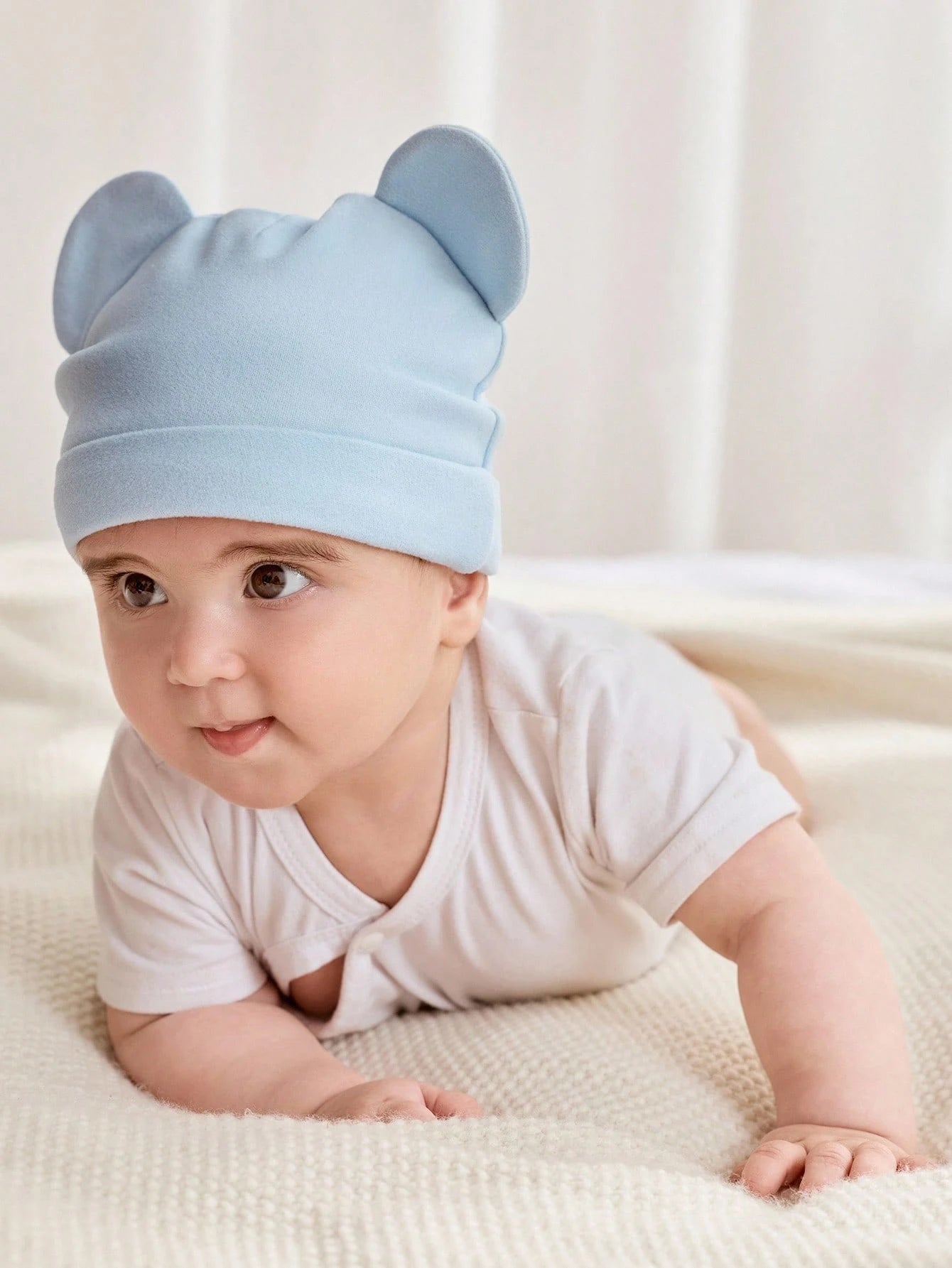 3pcs/Set Soft & Comfortable Infant Floral, Striped Print, Pink Bear Pattern Beanies