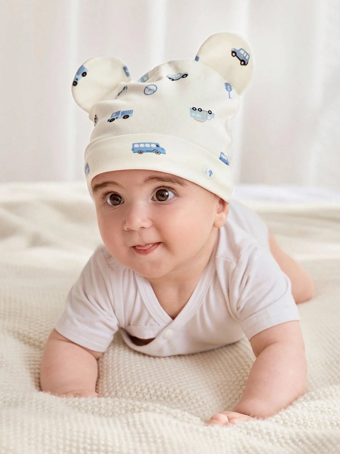 3pcs/Set Soft & Comfortable Infant Floral, Striped Print, Pink Bear Pattern Beanies