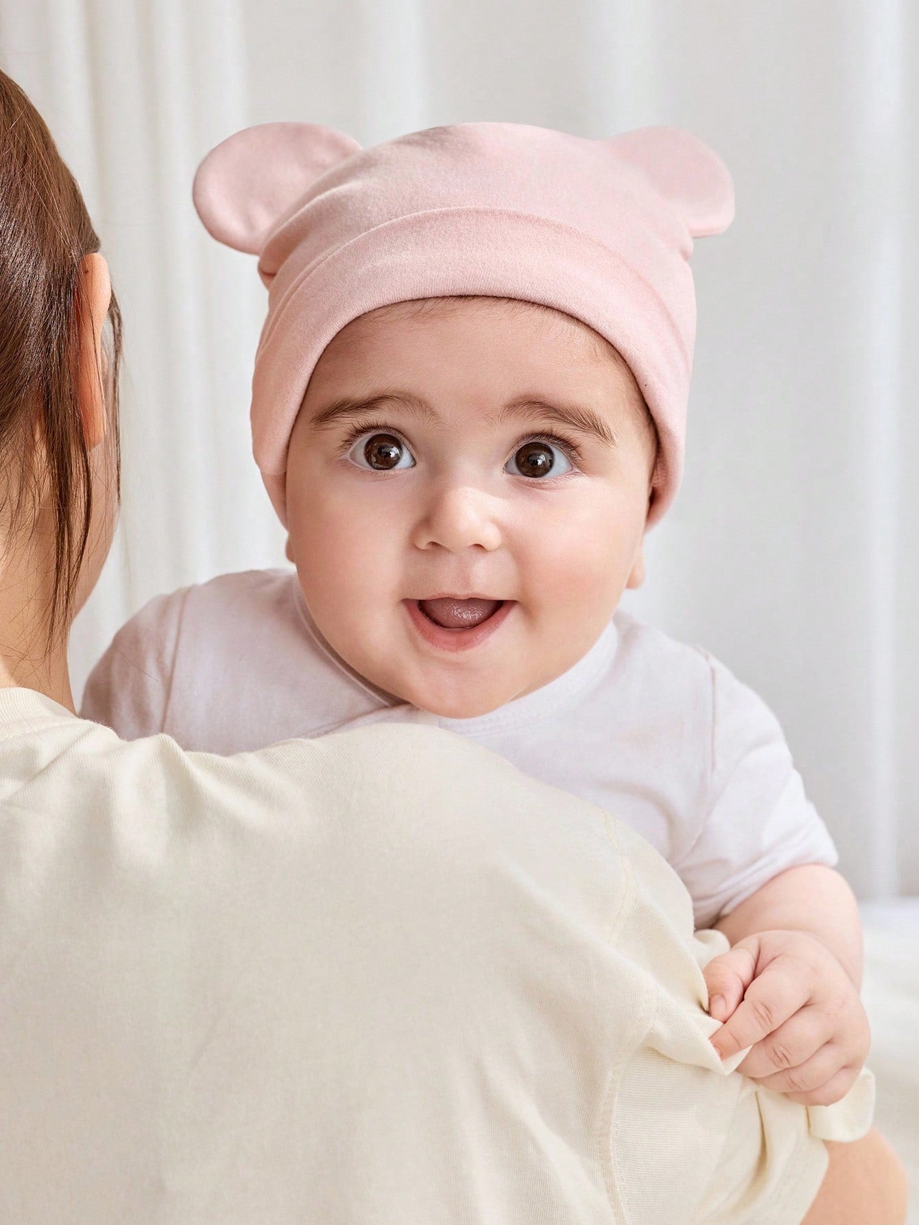 3pcs/Set Soft & Comfortable Infant Floral, Striped Print, Pink Bear Pattern Beanies