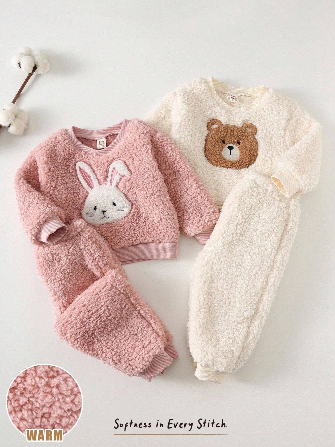 Baby Girl Cartoon Animal Print Soft Knit Crew Neck Long Sleeve Sweatshirt & Elastic Waist Pants Set
