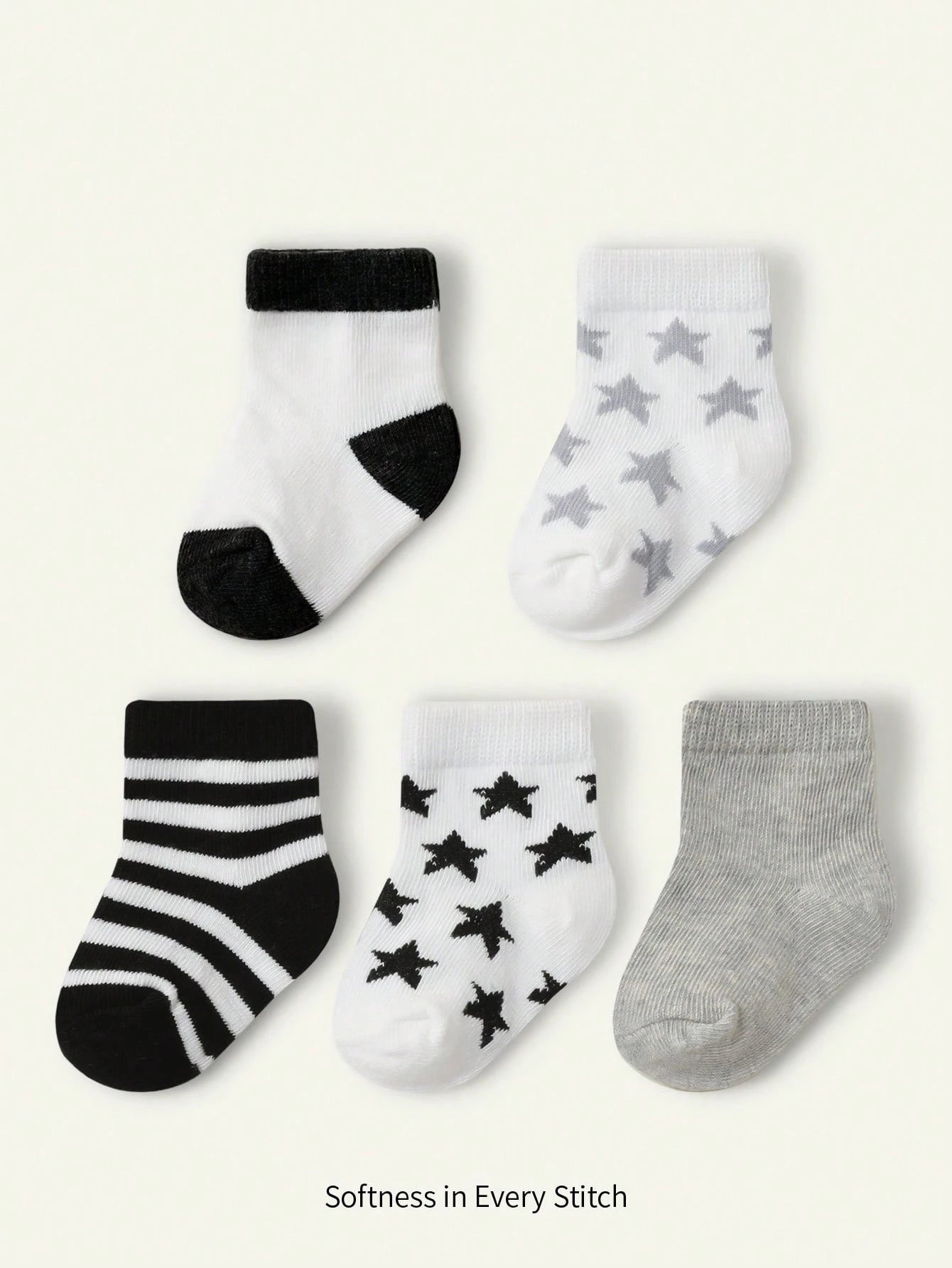 Cozy Pixies 5 Pairs Baby Boy Cotton Star & Stripe Pattern Socks Multicolor