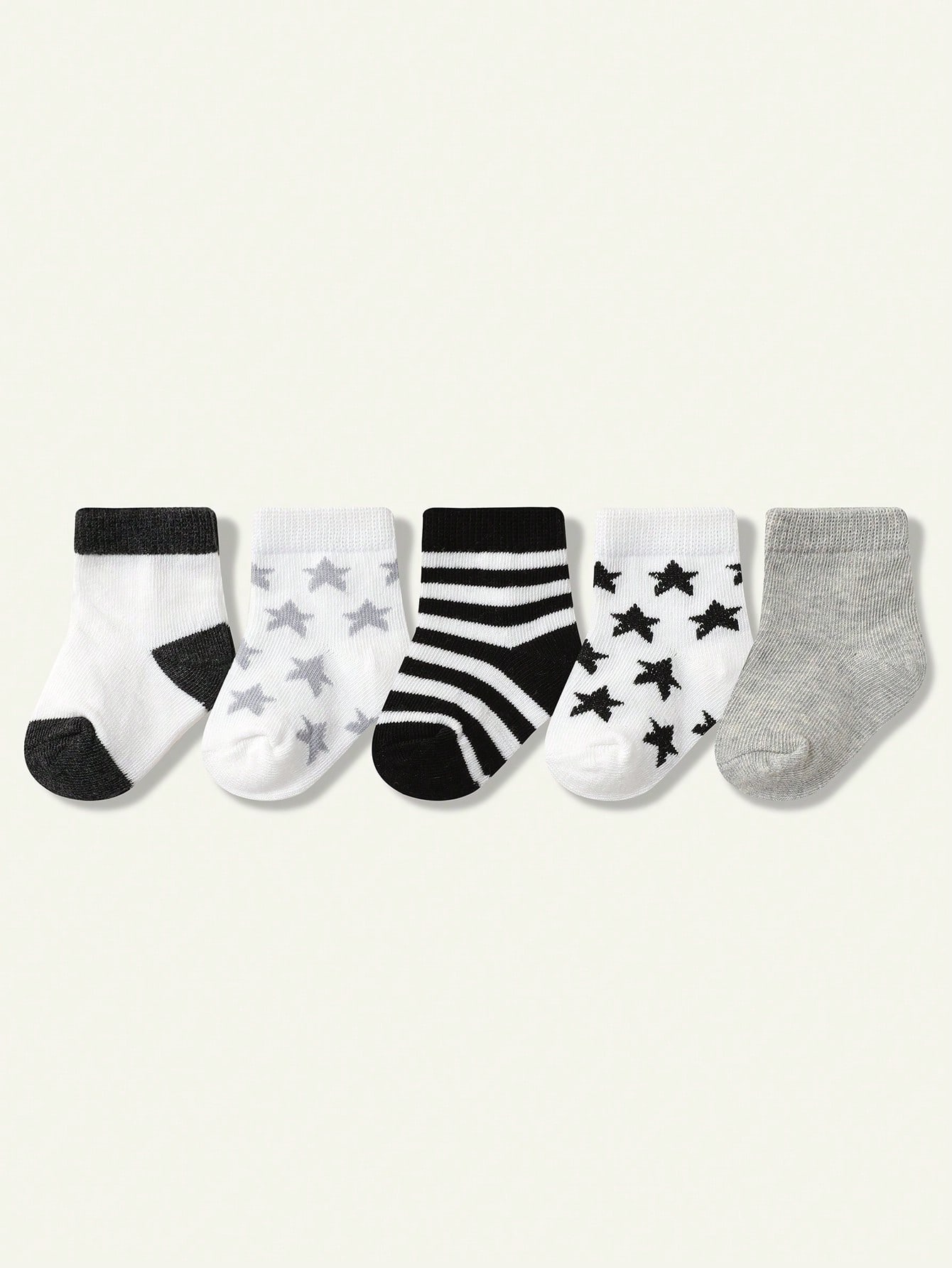 Cozy Pixies 5 Pairs Baby Boy Cotton Star & Stripe Pattern Socks