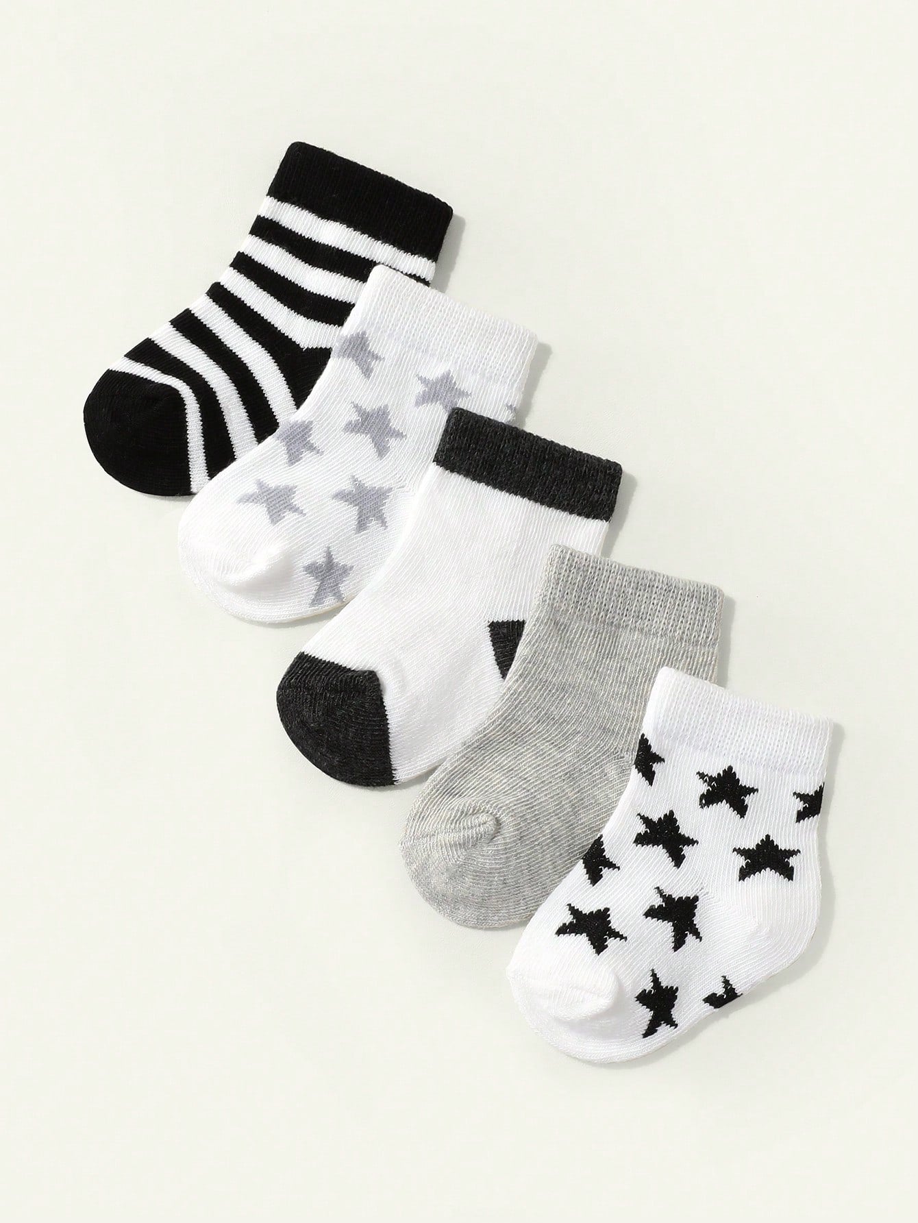 Cozy Pixies 5 Pairs Baby Boy Cotton Star & Stripe Pattern Socks