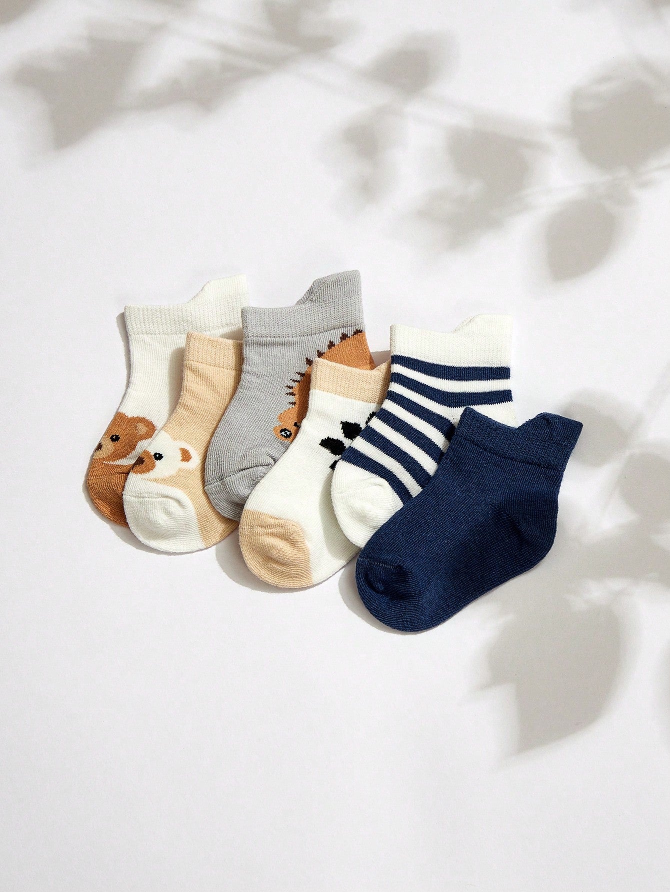 6pairs Baby Dinosaur & Stripe Pattern Ankle Socks Multicolor