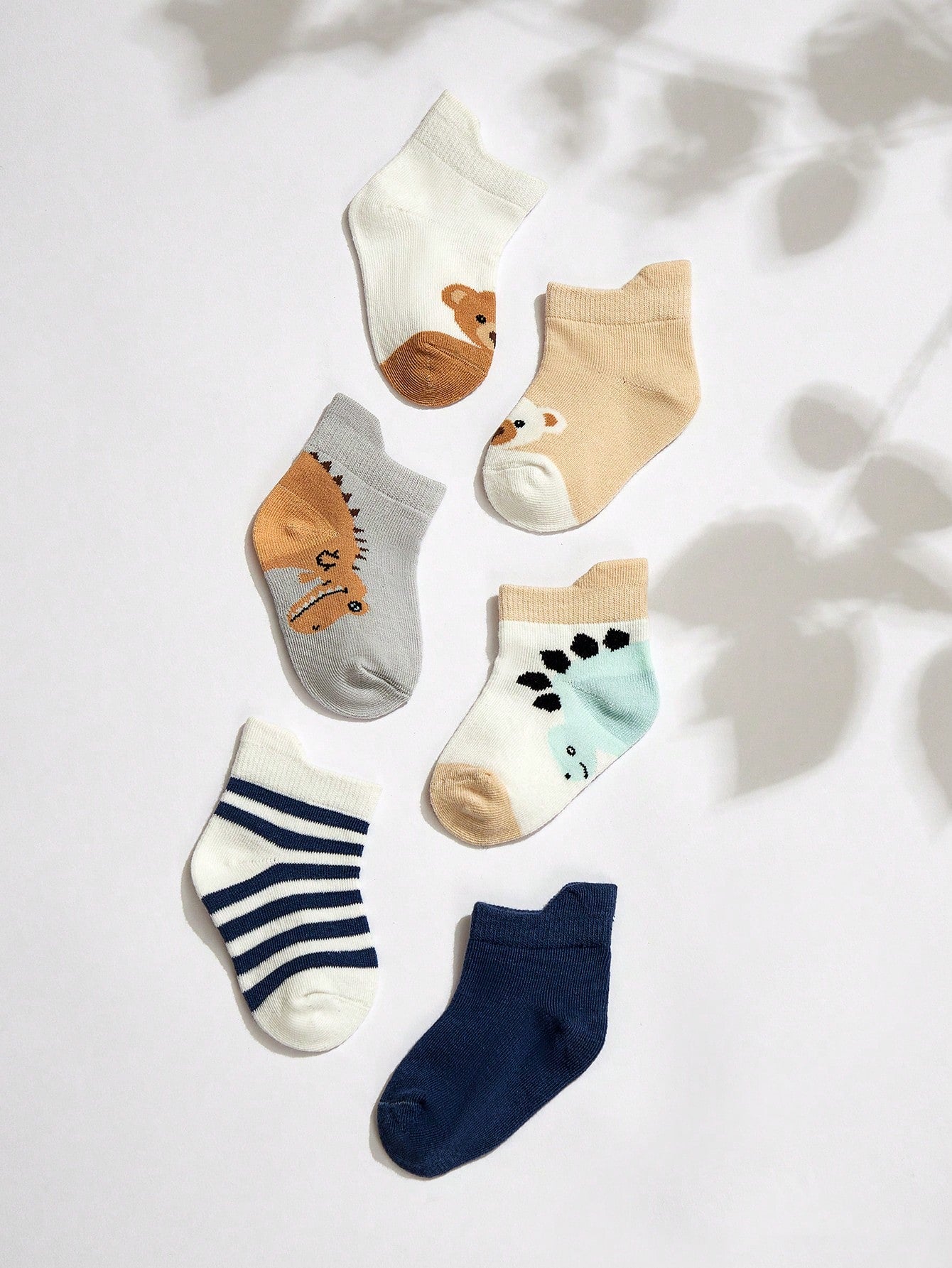 6pairs Baby Dinosaur & Stripe Pattern Ankle Socks
