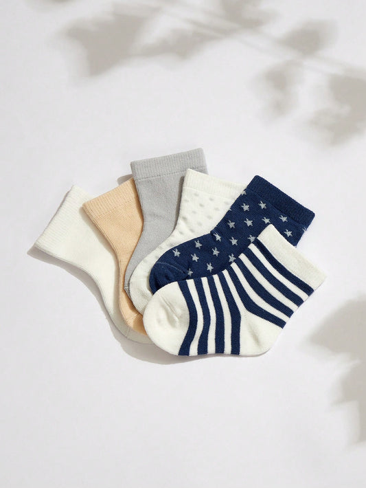 Cozy Pixies 6pairs Baby Dot & Stripe Pattern Ankle Socks Multicolor