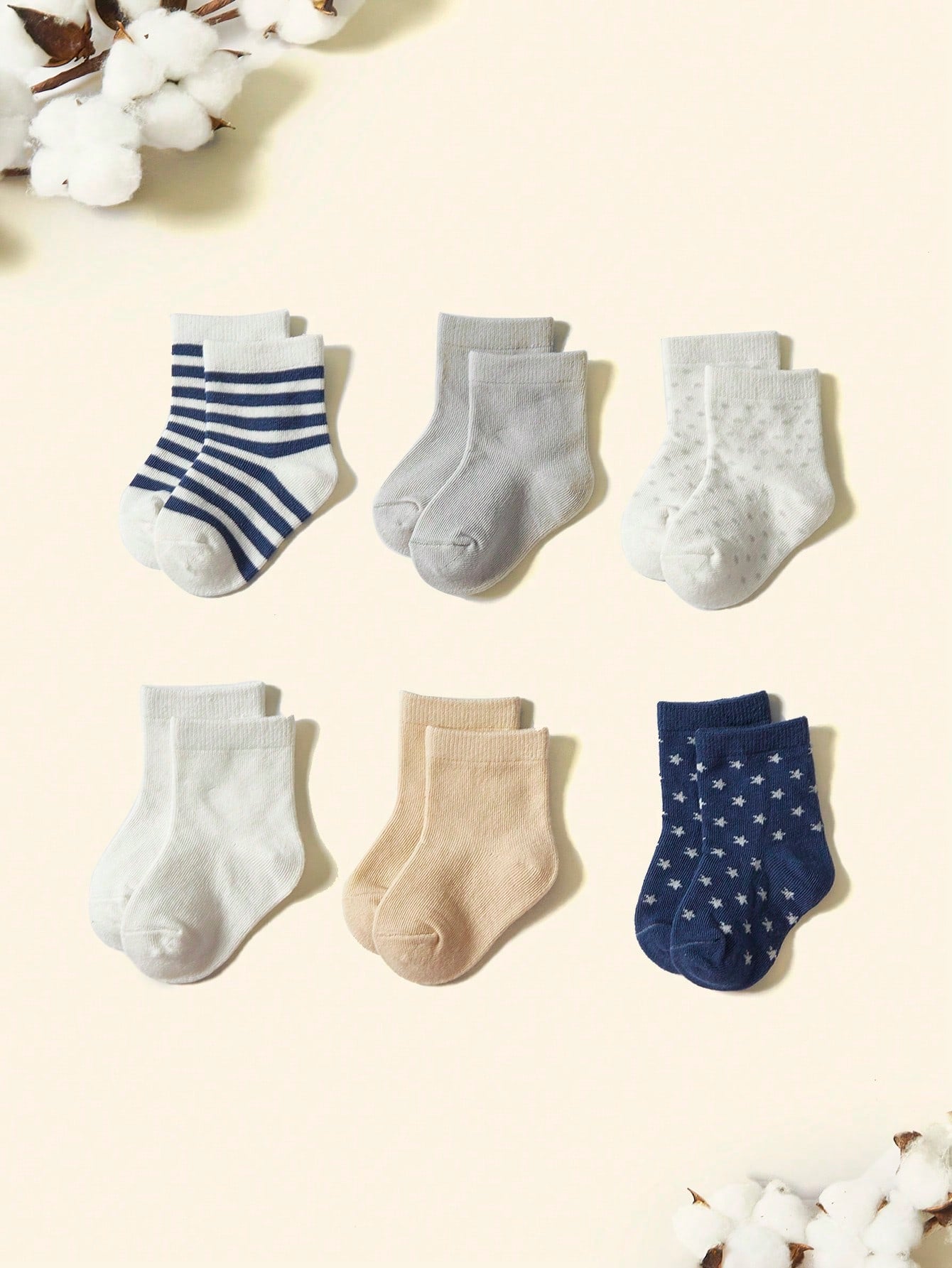 Cozy Pixies 6pairs Baby Dot & Stripe Pattern Ankle Socks