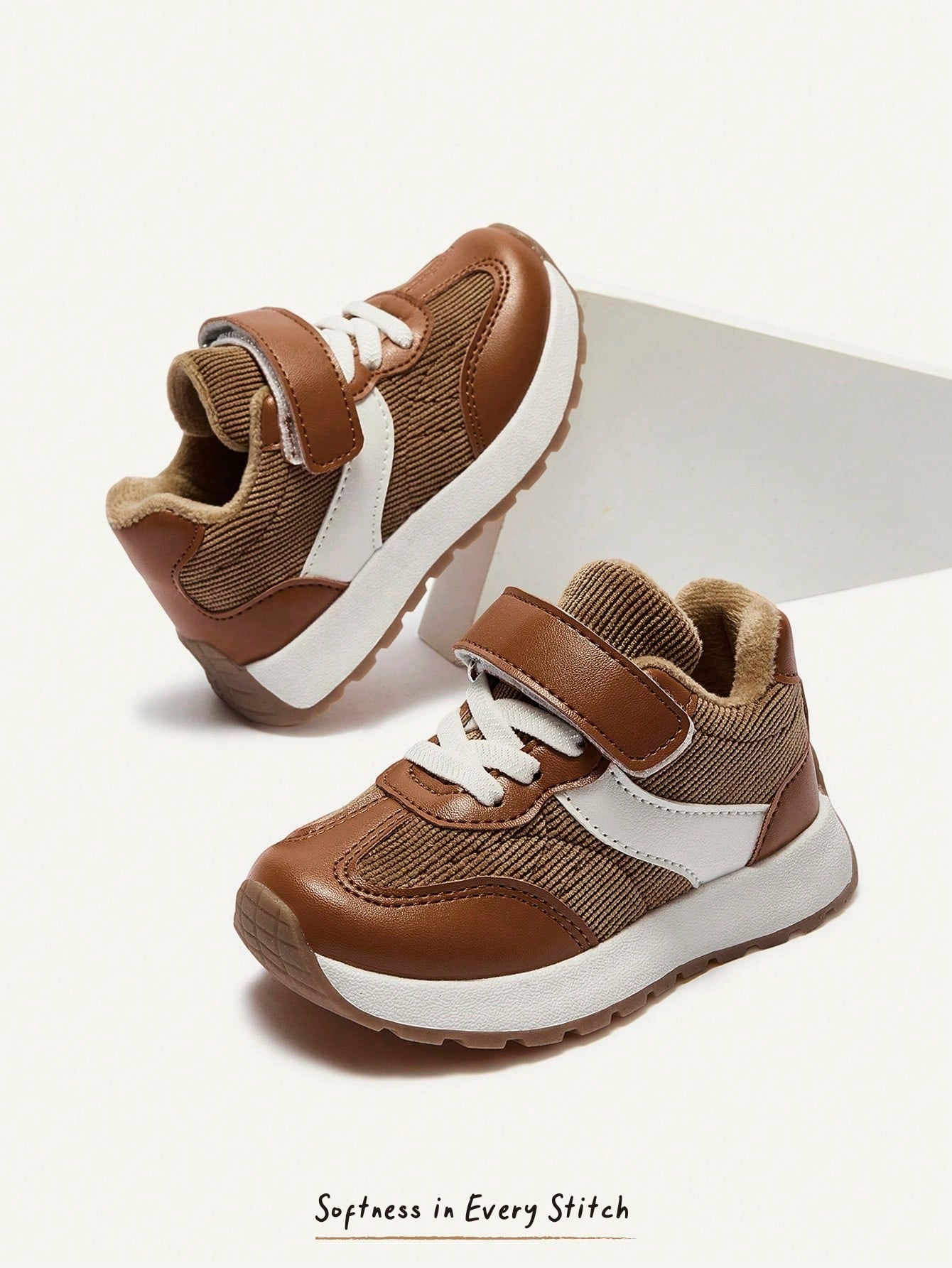 Brown Corduroy Velvet Boys Pastoral Soft Bottom Flat Bottom Baby Sneakers
