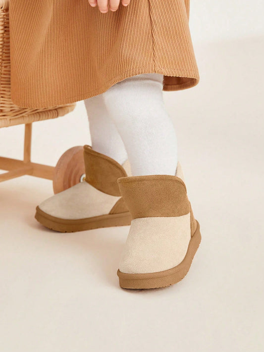 Color Block Plush Snow Warm, Fashionable Ankle Baby Boots