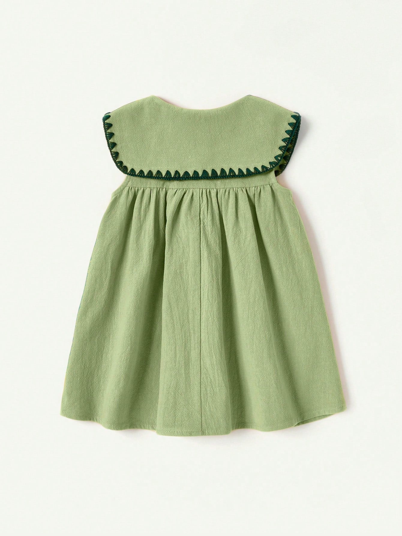 Girls Sleeveless Short Flared Dress With Embroidered Plants Pattern