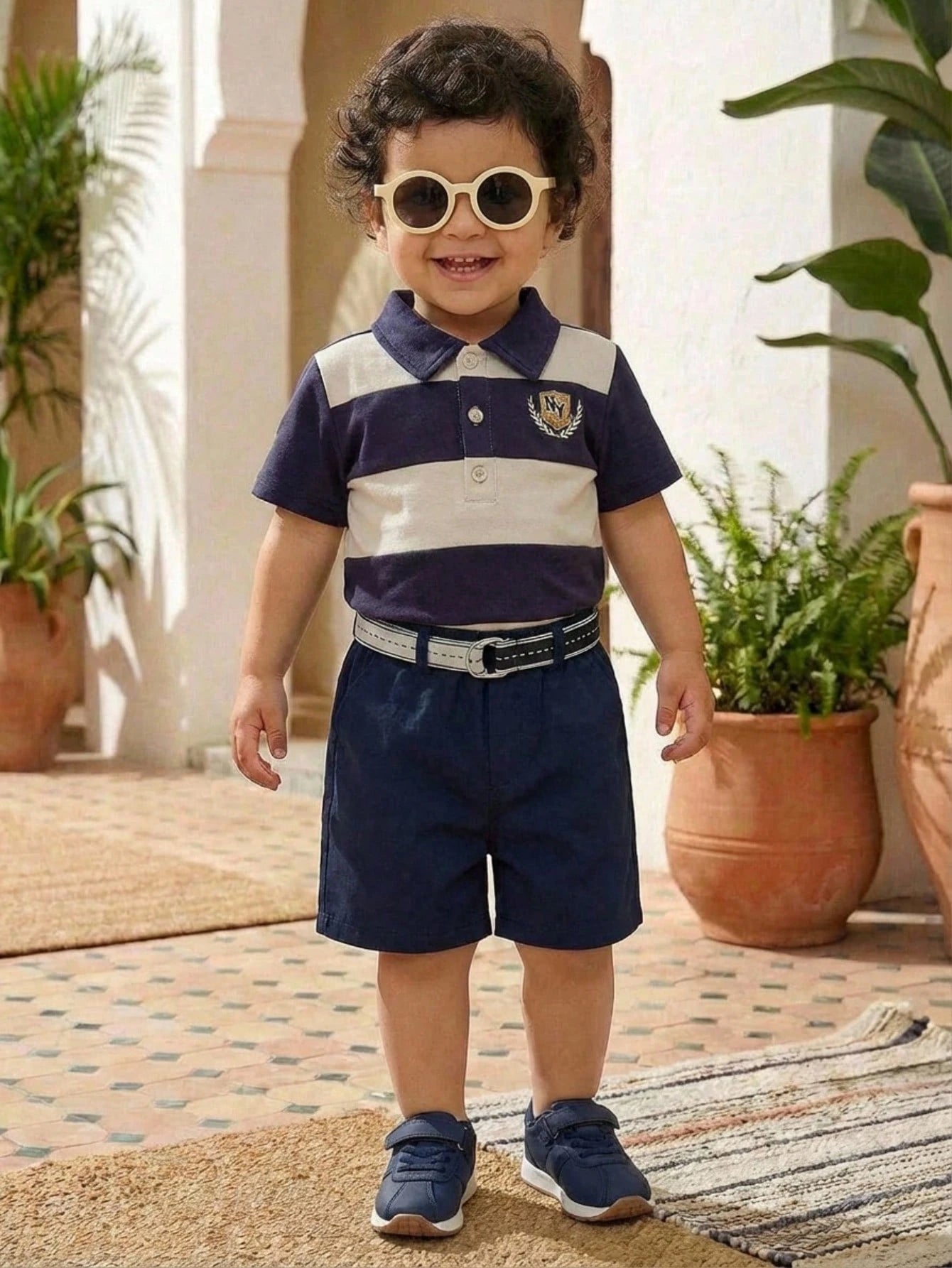 Dark Blue Boys Pastoral Soft Bottom Flat Bottom Baby Sneakers