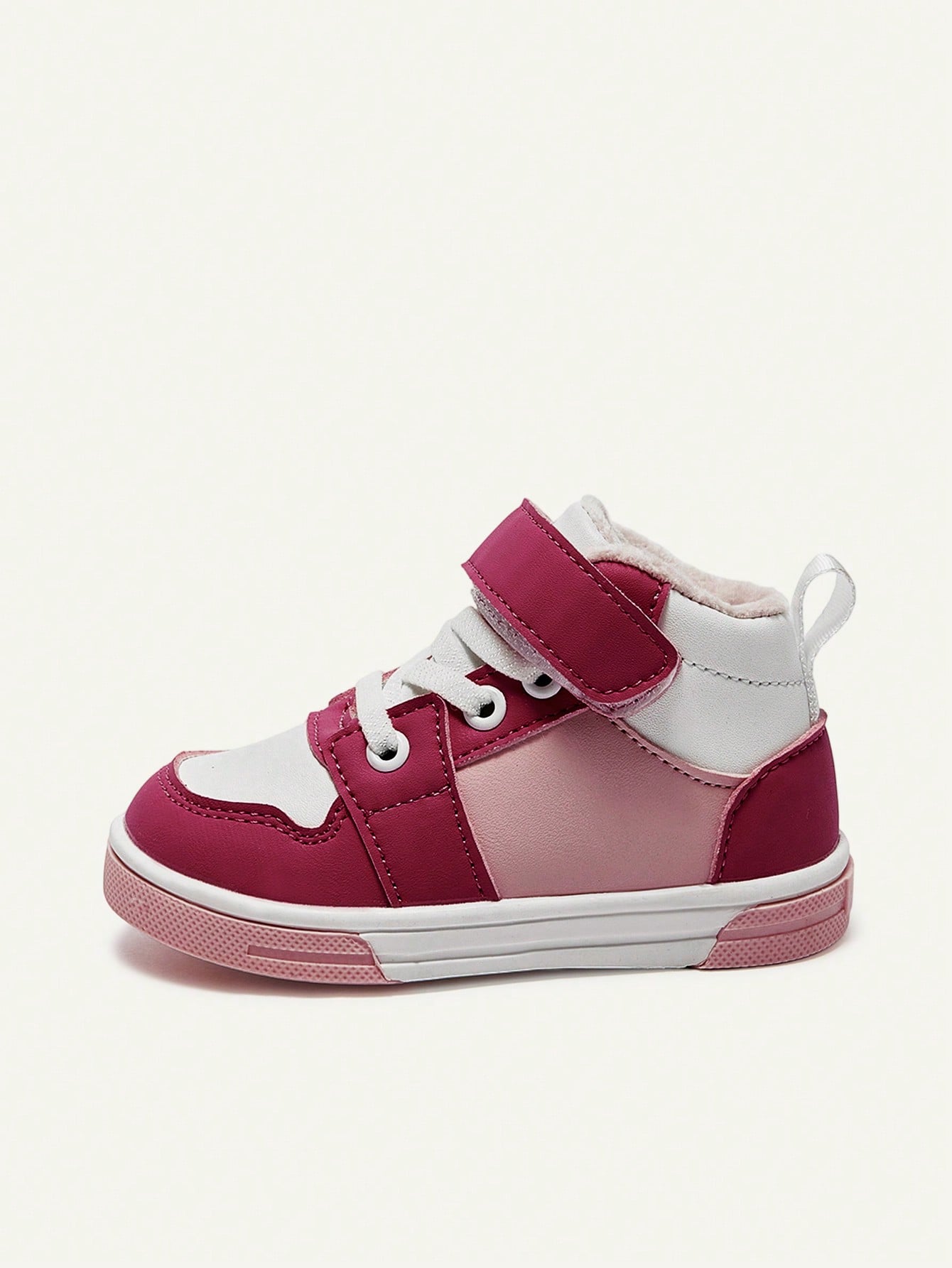 Pink Contrasting Color Girls High Top Velvet Baby Sneakers