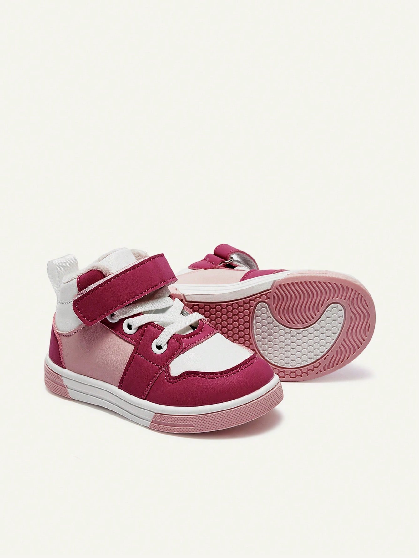 Pink Contrasting Color Girls High Top Velvet Baby Sneakers