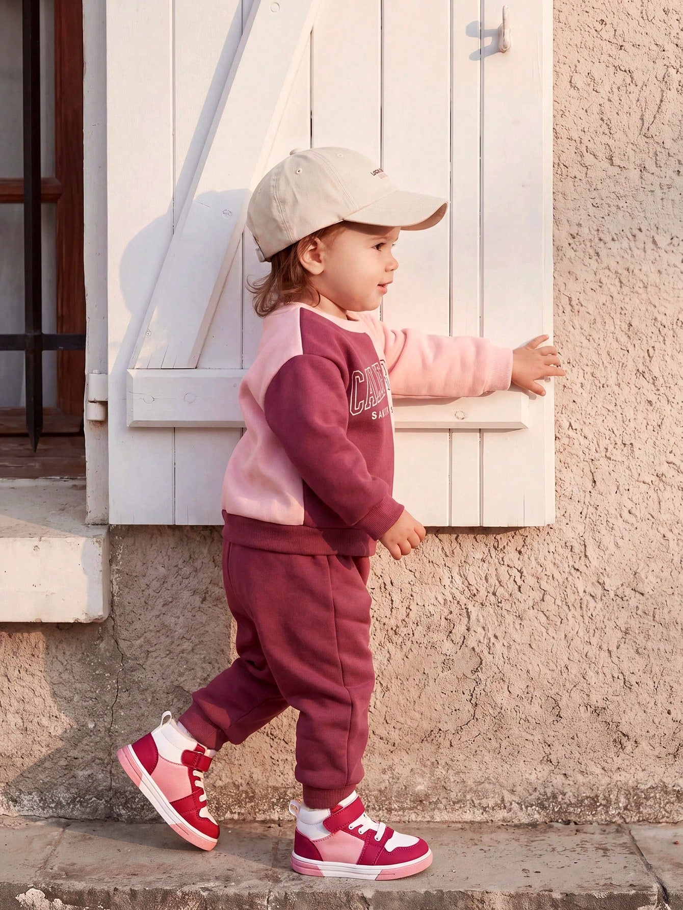 Pink Contrasting Color Girls High Top Velvet Baby Sneakers