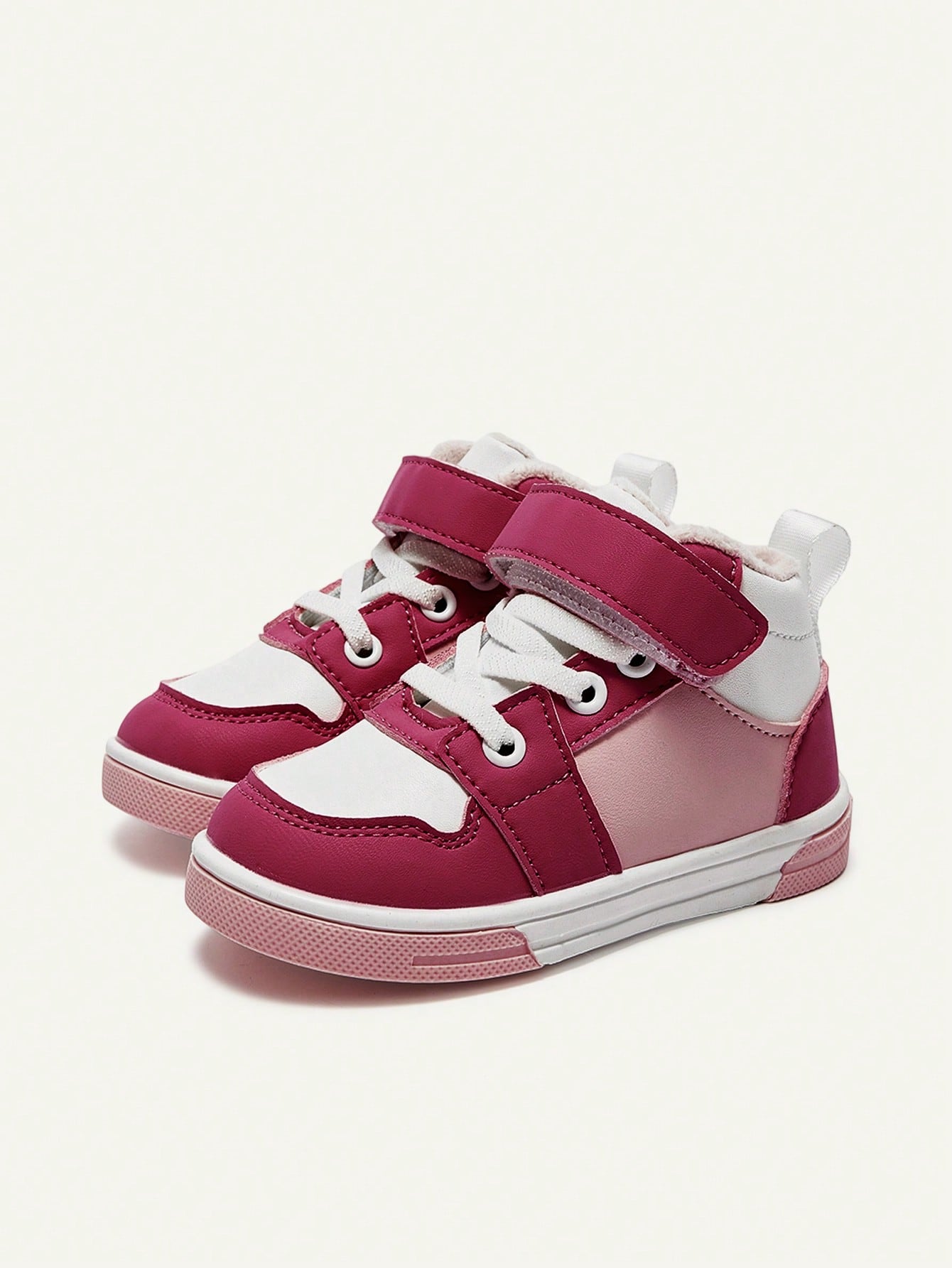 Pink Contrasting Color Girls High Top Velvet Baby Sneakers