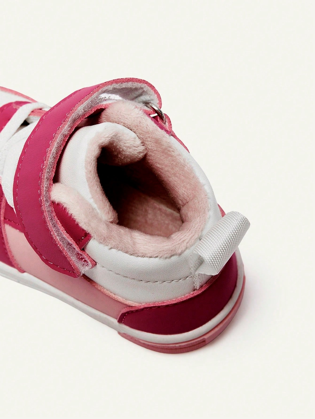 Pink Contrasting Color Girls High Top Velvet Baby Sneakers