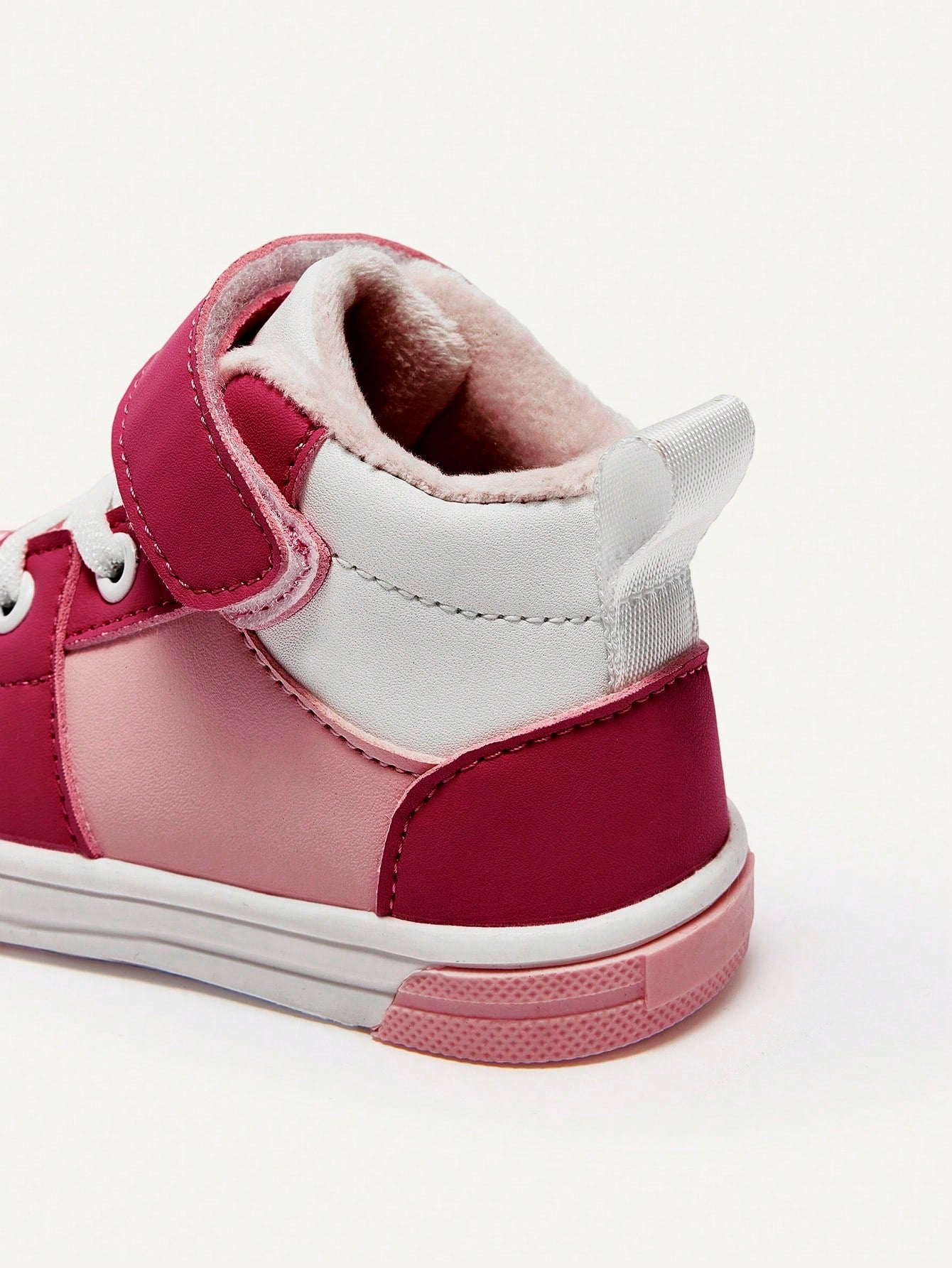 Pink Contrasting Color Girls High Top Velvet Baby Sneakers