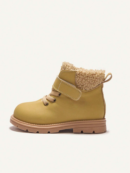 Baby Boys Plush Patchwork Casual Hook And Loop Flat Ankle Boots