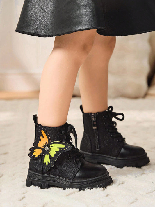 Fashion Versatile Colorful Butterfly Lace-Up Anti-Slip Comfortable Baby Ankle Boots