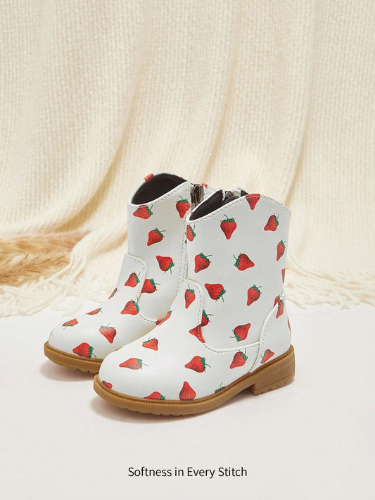 Fashion Versatile Cute Strawberry Comfortable Casual Flat Durable Infant Ankle Boots Multicolor